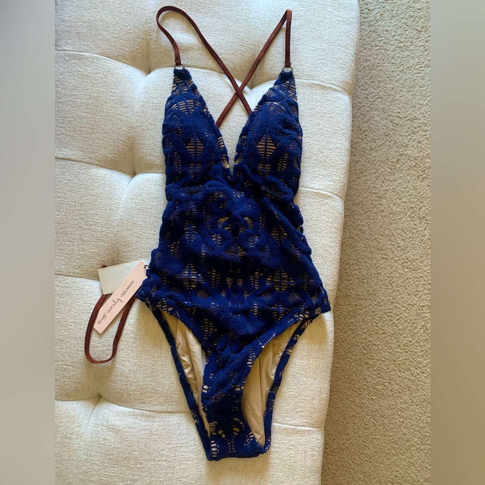Nanette Lepore Womens Coachella Valley Crochet Goddess V-Neck One Piece S. NWT.